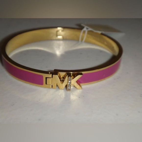 Michael Kors Haute Rose Gold Hot Pink Enamel Bangle Bracelet MKJ7705710 + MK BOX - Picture 3 of 9